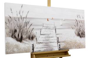 Tableau peint Careless Beach Day Gris - Bois massif - Textile - 120 x 60 x 4 cm