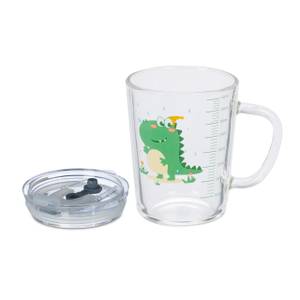 2x verres pour enfant motif de dinosaure Beige - Vert - Verre - Matière plastique - 13 x 12 x 10 cm