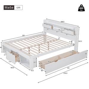 Holzbett Ceres Ⅱ Weiß - Holzwerkstoff - Metall - Massivholz - Holzart/Dekor - 185 x 102 x 218 cm