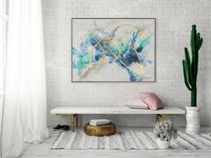 Gerahmtes Acrylbild Zauber des Ozeans Grau - Türkis - Massivholz - Textil - 102 x 77 x 5 cm