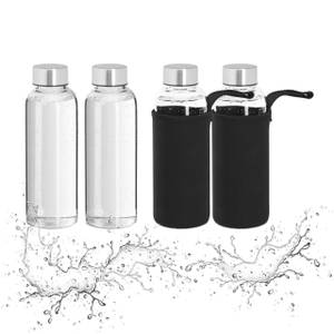 Trinkflasche Glas mit Hülle Schwarz - Silber - Glas - Kunststoff - 6 x 20 x 6 cm