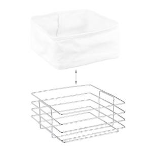 Corbeille à pain métal insert en tissu Argenté - Blanc