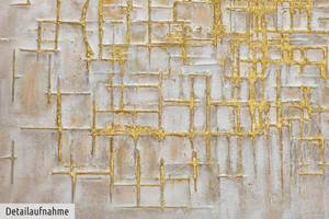 Acrylbild handgemalt Glossy Maze Beige - Gold - Massivholz - Textil - 100 x 75 x 4 cm