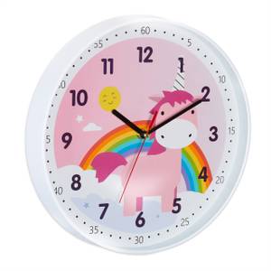 Einhorn Wanduhr Schwarz - Pink - Weiß - Metall - Kunststoff - 30 x 30 x 5 cm