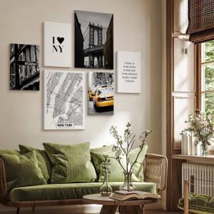 Set De Tableaux New York Citation Taxi Noir - Gris - Blanc - Jaune - Textile - 90 x 80 x 80 cm