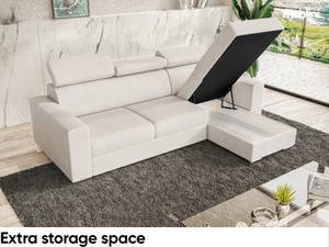 Ecksofa Voss L-Form Rechts Beige - Ecke davorstehend rechts - Longchair davorstehend rechts - Ottomane davorstehend rechts - Schlaffunktion davorstehend links