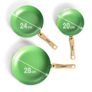 3tlg. Pfannen Set grün Bratpfannen Grün - Metall - 28 x 5 x 28 cm