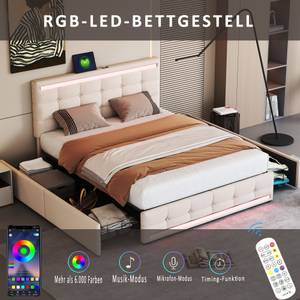 Polsterbett mit 2 USB GLOWLEIN Ⅱ Beige