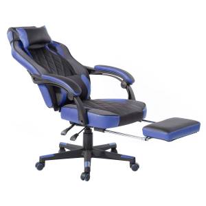 Fauteuil de jeu ergonomique Noir - Bleu - Cuir synthétique - 69 x 126 x 64 cm