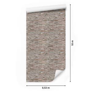 Papier Peint ancienne vieille brique Beige - Marron - Gris - Orange - Papier - 53 x 1000 x 1000 cm