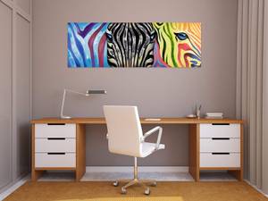 Tableau peint Psychedelic Zebra Bois massif - Textile - En partie en bois massif - 150 x 50 x 4 cm