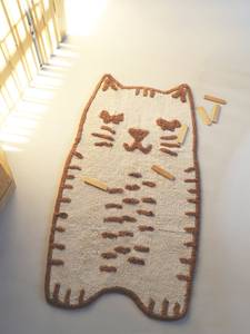 LITTLE CHARLIE tapis enfant petit chat Beige - Marron - Fibres naturelles - Textile - 65 x 2 x 120 cm