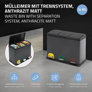 Mülleimer mit 3x 15L Behälter Anthrazit