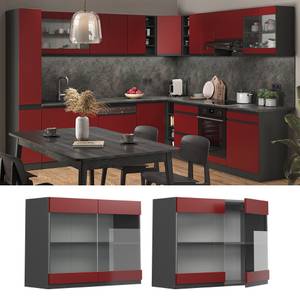 meuble de cuisine haut vitré R-Line Anthracite - Rouge - Largeur : 80 cm