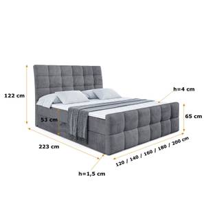 Boxspringbett BRUGO-Z Dunkelgrau - Breite: 180 cm - H3