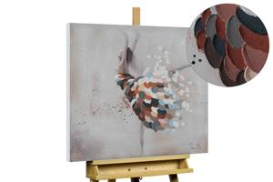 Tableau peint à la main Delicate Dance Marron - Blanc - Bois massif - Textile - 60 x 60 x 4 cm