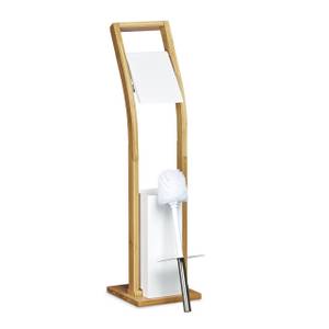 Ensemble Porte brosse WC papier toilette Marron - Blanc - Bambou - Métal - 19 x 75 x 19 cm