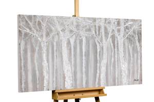 Acrylbild handgemalt Whispering Trees Grau - Massivholz - Textil - Holz teilmassiv - 140 x 70 x 4 cm