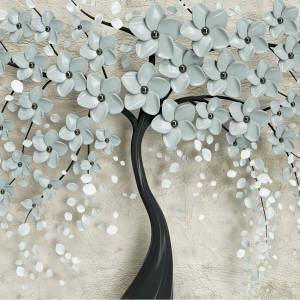 Papier peint Arbre Abstraction Fleurs Beige - Noir - Bleu - 405 x 270 x 270 cm