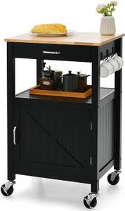 Kleiner Küchenwagen auf Rollen Schwarz - Massivholz - 45 x 91 x 56 cm