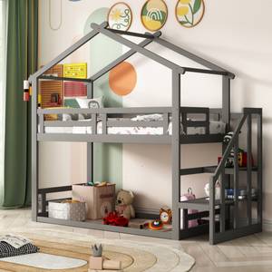 Kinderbett Hausbett Terra Ⅰ Grau - Holzwerkstoff - Metall - Massivholz - Holzart/Dekor - 96 x 222 x 244 cm