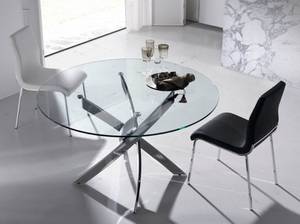 Table à manger courbée en acier et verre Métal - 130 x 75 x 130 cm