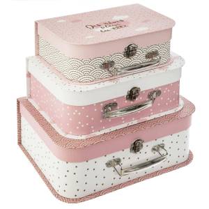 Set aus 3 Kinderkoffern DOUCEUR Pink - Papier - 22 x 10 x 29 cm