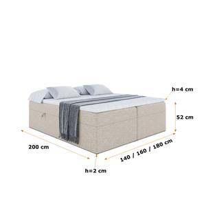 Boxspringbett mit Topper MARCE-BW Beige - Breite: 180 cm - H4