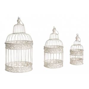 Set de 3 Cages Blanc - Métal - 25 x 50 x 25 cm