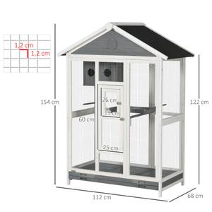 Vogelkäfig mit Sitzstange D10-070V03GY Massivholz - 68 x 154 x 112 cm