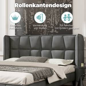 Polsterbett Metis Ⅱ Grau - Holzwerkstoff - Metall - Massivholz - Textil - Holzart/Dekor - 162 x 89 x 207 cm