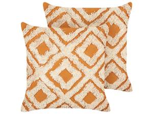 Coussin décoratif GILLY Orange - Blanc - Fibres naturelles - 45 x 4 x 45 cm