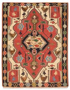 Kelim Fars - 147x112cm Rot - Naturfaser - 112 x 1 x 147 cm