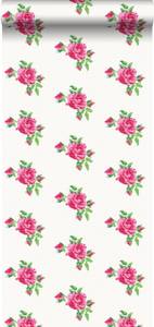 Tapete gestickte Rosen 7042 Pink - Naturfaser - Textil - 53 x 1005 x 1005 cm