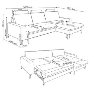 Ecksofa Beata Grau - Textil - 302 x 105 x 180 cm