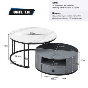 Couchtisch 2er Hyperion Ⅴ Schwarz - Weiß - Holzwerkstoff - Metall - 70 x 40 x 70 cm