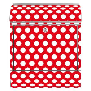 Briefkasten Stahl Punkte Rot Grau - Metall - 38 x 46 x 13 cm