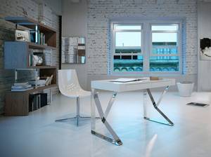 Bürotisch in Weiß und Stahl Weiß - Holzwerkstoff - Metall - 120 x 76 x 61 cm