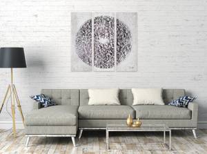 Tableau peint à la main Soft Embrace Gris - Bois massif - Textile - 90 x 90 x 4 cm