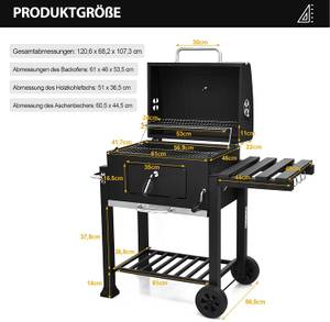 Holzkohlegrill mit Rädern Schwarz - Metall - 68 x 107 x 121 cm