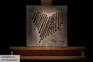 Acrylbild handgemalt Zerrissenes Herz Beige - Grau - Massivholz - Textil - 30 x 30 x 4 cm
