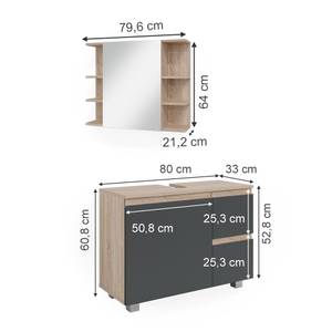 Badmöbel Set J-Shape 40123 Anthrazit - Eiche Sonoma Dekor