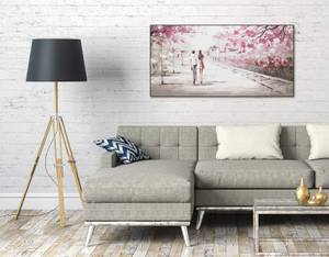Tableau peint à la main First Date Beige - Rose foncé - Bois massif - Textile - 120 x 60 x 4 cm