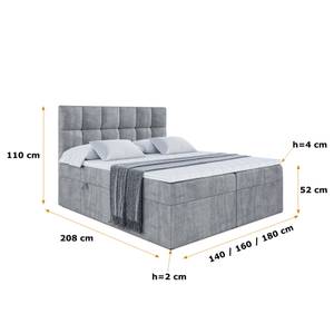 Boxspringbett RICAR Hellgrau - Breite: 140 cm - H3