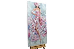 Tableau peint Summer on the Skin Rose foncé - Blanc - Bois massif - Textile - 60 x 120 x 4 cm