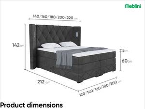 Boxspringbett Manuel Schwarz - Breite: 206 cm - H3