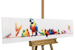 Tableau peint Oiseaux du paradis Bois massif - Textile - 150 x 30 x 4 cm