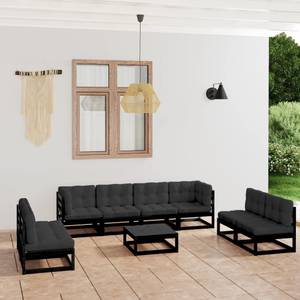 9-tlg. Garten-Lounge-Set mit Kissen Schwarz