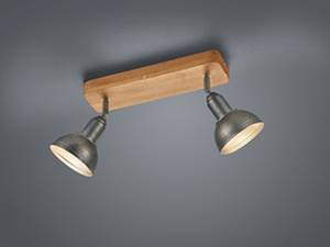 LED Deckenleuchte Holz 2 flammig Silber Braun - Grau - Metall - Massivholz - 33 x 21 x 12 cm
