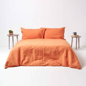 Leinen Spannbettlaken extra hoch Orange - 150 x 200 cm